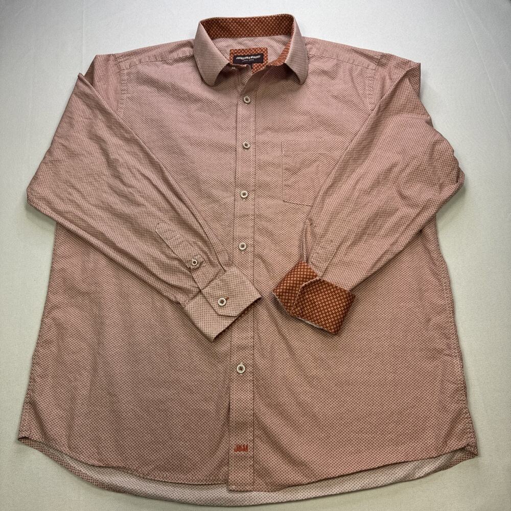 Johnston Murphy Long Sleeve Mens Button Down Shirt Flip Cuffs Sz. L Orange #0253